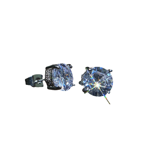 Unisex Silver Cubic Zirconia Stud Earrings