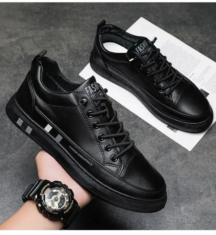 Men's Genuine Leather Flat Sneakers