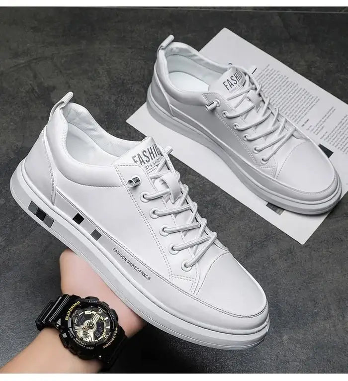 Men's Genuine Leather Flat Sneakers