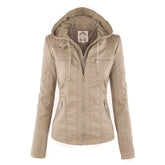 Genuine Leather Women's Jacket with Removable Hood
