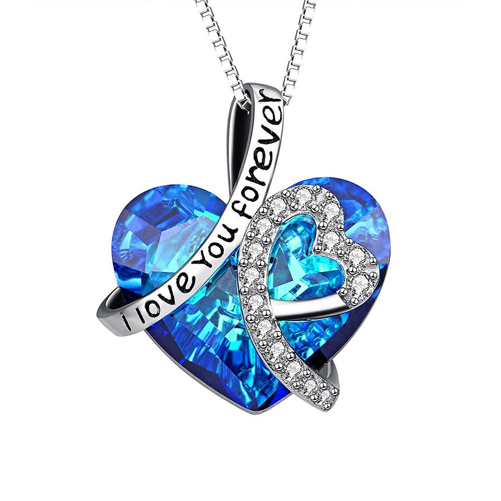 Necklace with Blue Crystal - "I Love You"