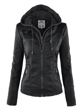 Genuine Leather Women's Jacket with Removable Hood