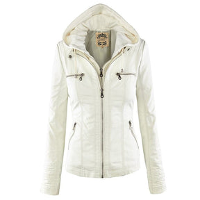 Genuine Leather Women's Jacket with Removable Hood
