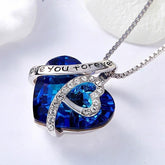 Necklace with Blue Crystal - "I Love You"