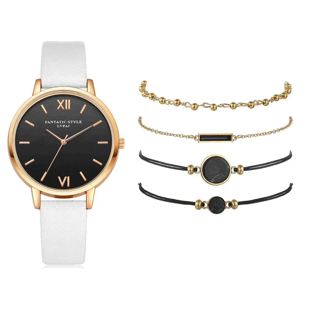 Women's Watch Set with 4 Bracelets