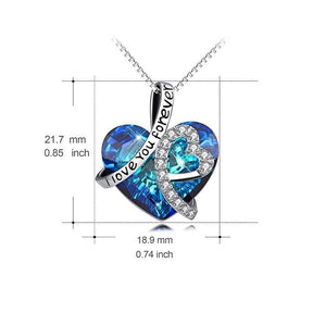 Necklace with Blue Crystal - "I Love You"