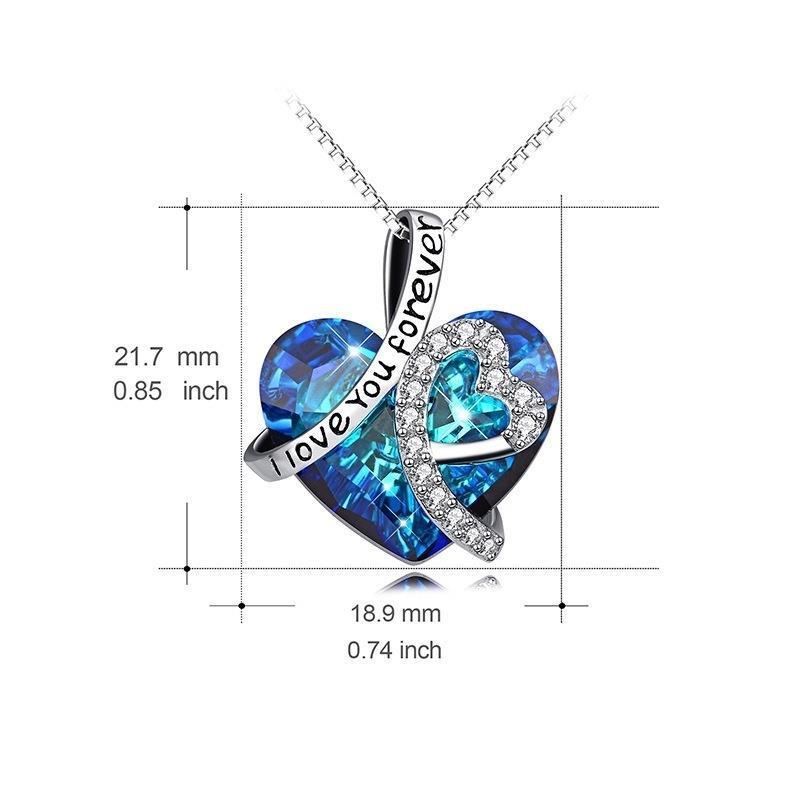 Necklace with Blue Crystal - "I Love You"