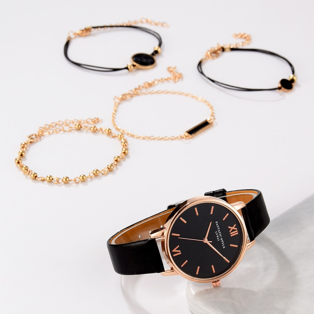 Women's Watch Set with 4 Bracelets