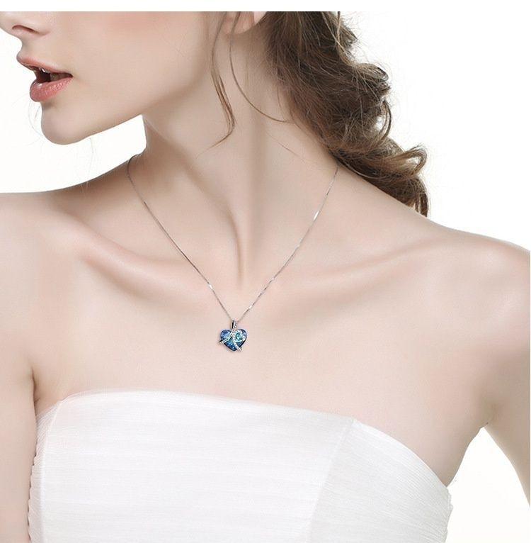 Necklace with Blue Crystal - "I Love You"