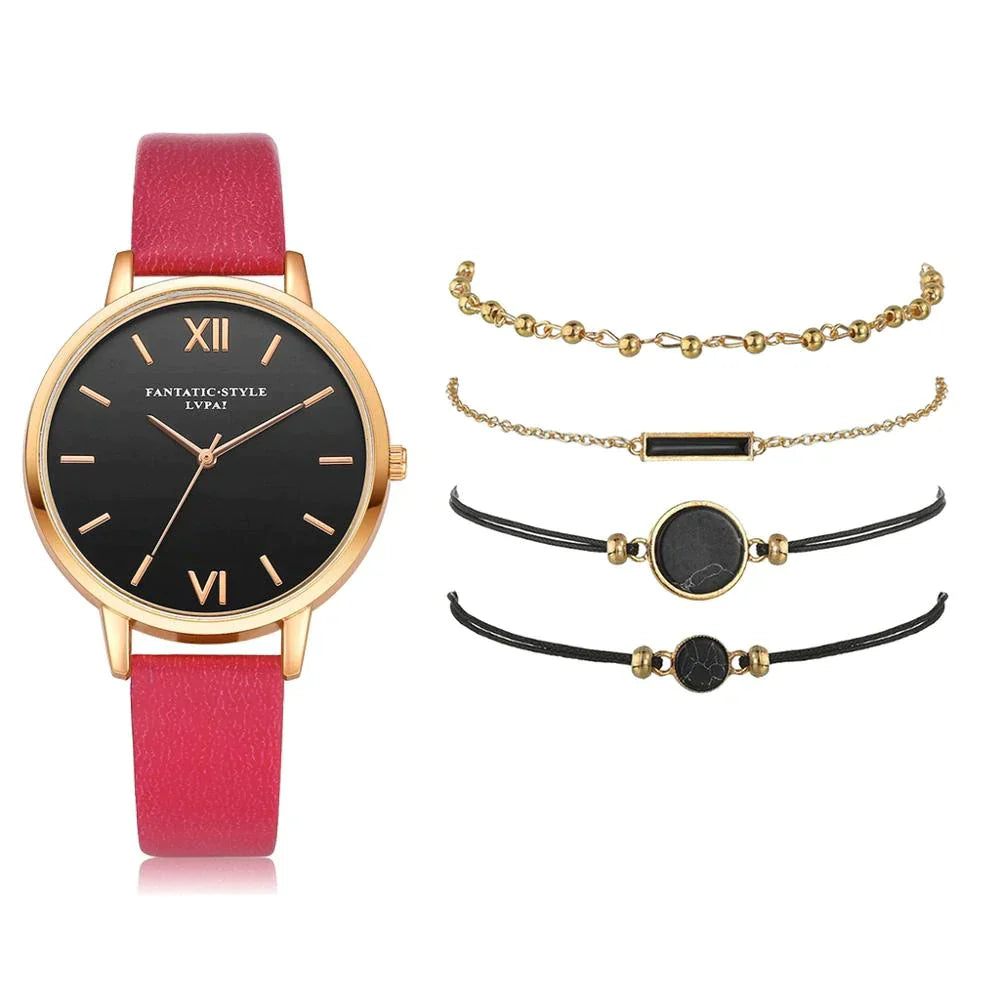 Women's Watch Set with 4 Bracelets