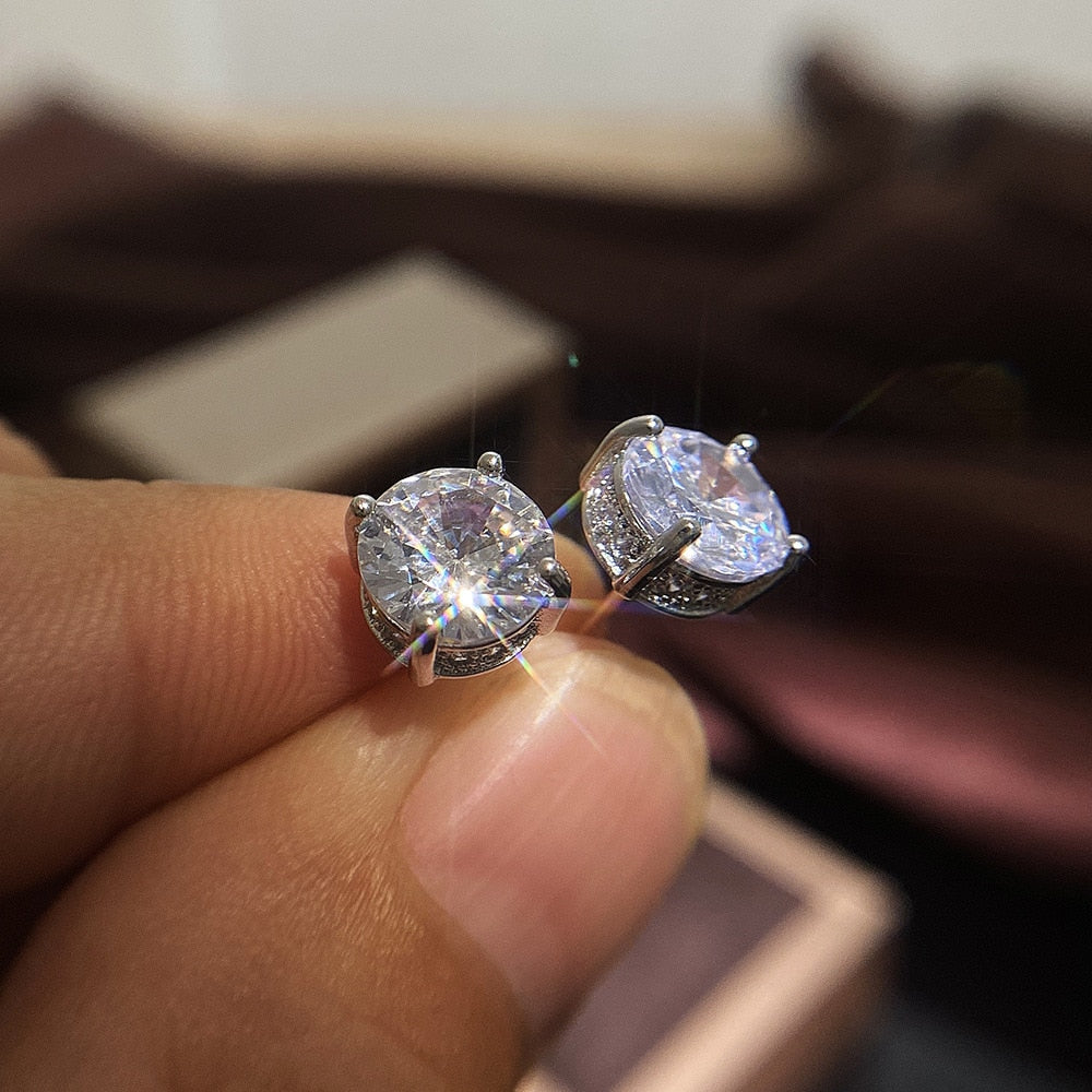 Unisex Silver Cubic Zirconia Stud Earrings