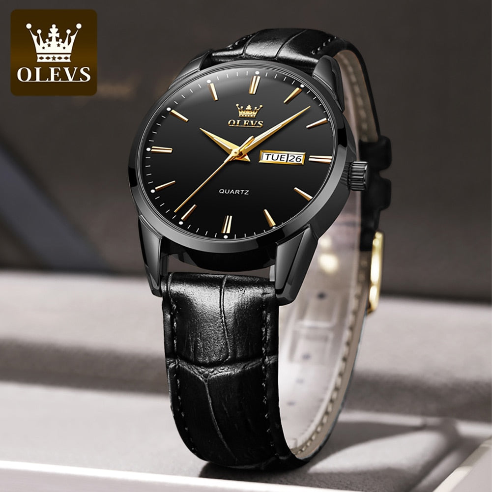 OLEVS Men's Watch with Leather Strap
