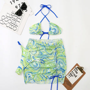 Tie Dye Bikini Set (3pcs) with Skirt