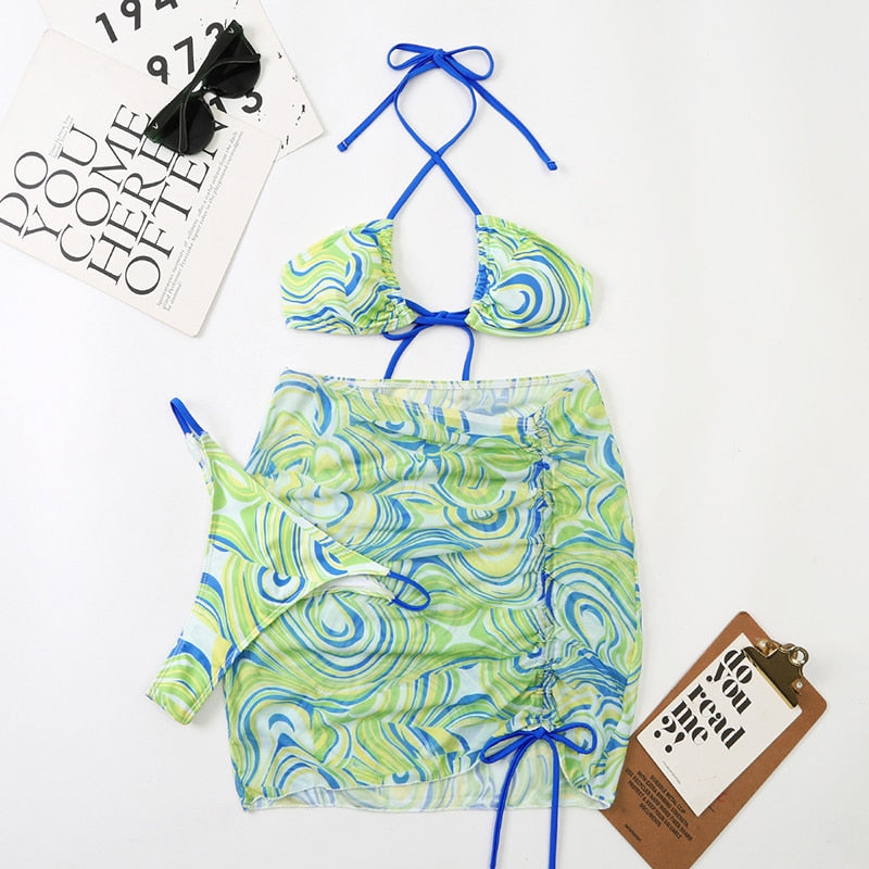 Tie Dye Bikini Set (3pcs) with Skirt