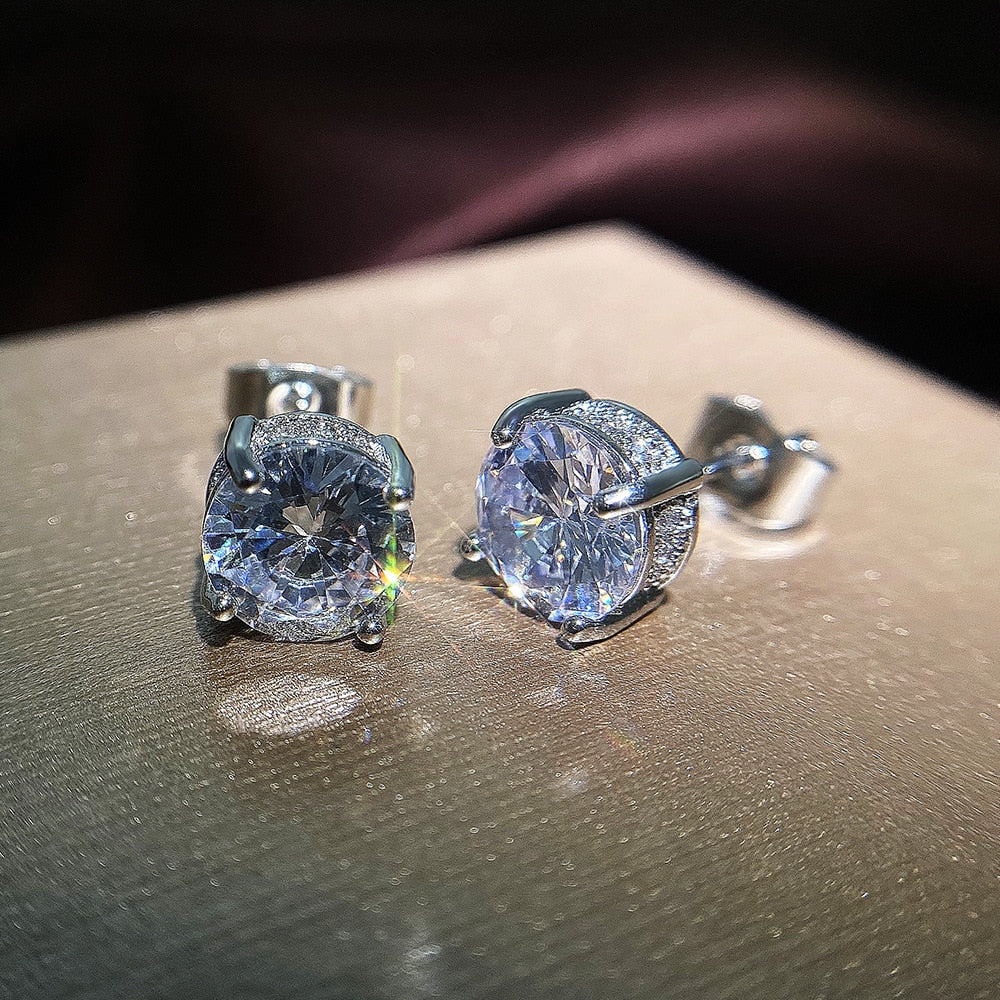 Unisex Silver Cubic Zirconia Stud Earrings