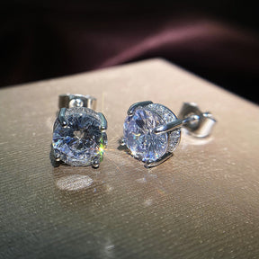 Unisex Silver Cubic Zirconia Stud Earrings