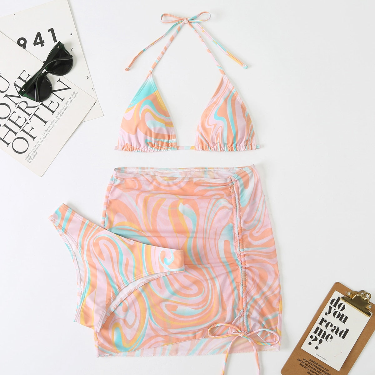 Tie Dye Bikini Set (3pcs) with Skirt