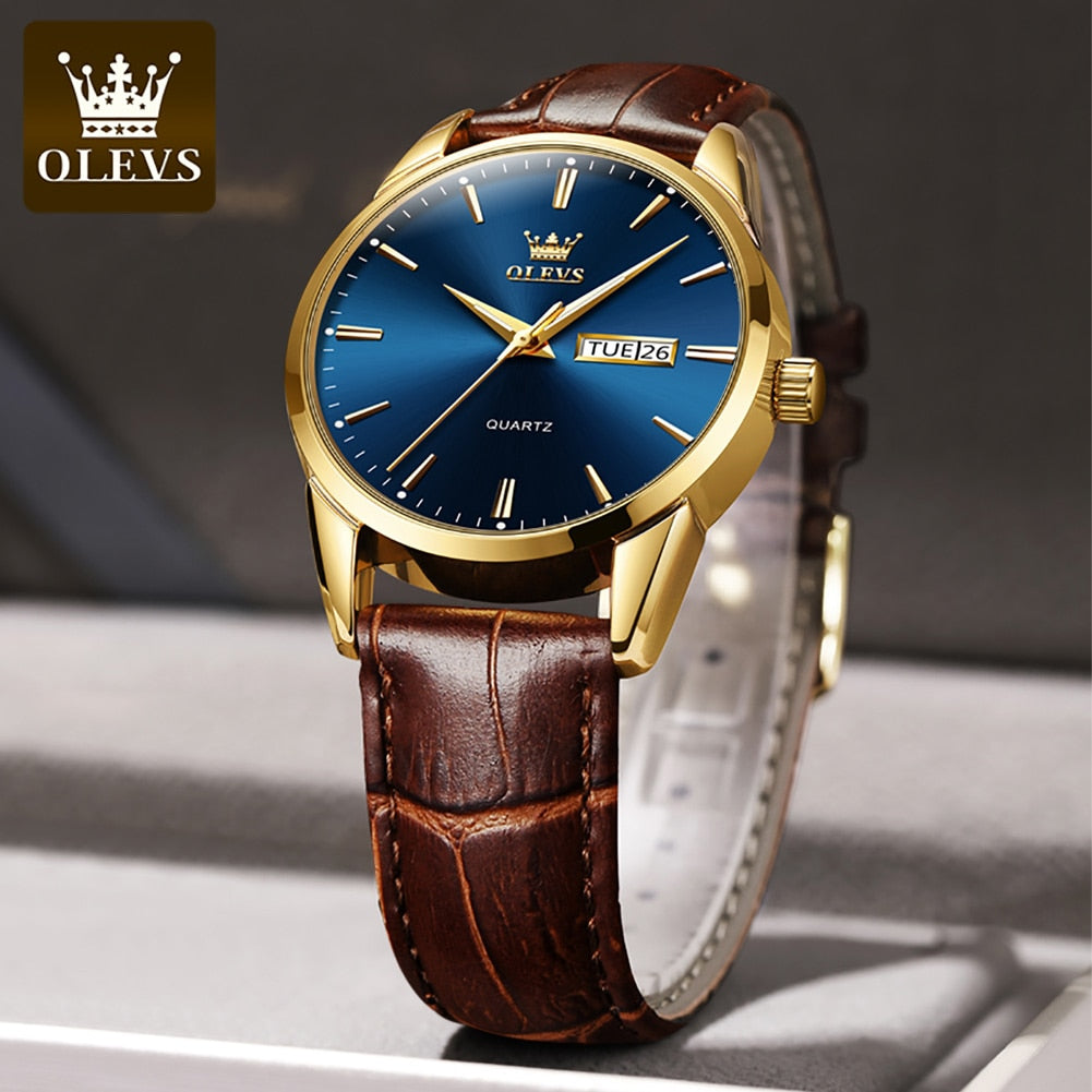 OLEVS Men's Watch with Leather Strap
