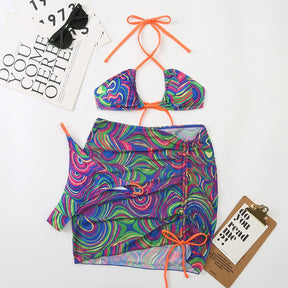 Tie Dye Bikini Set (3pcs) with Skirt