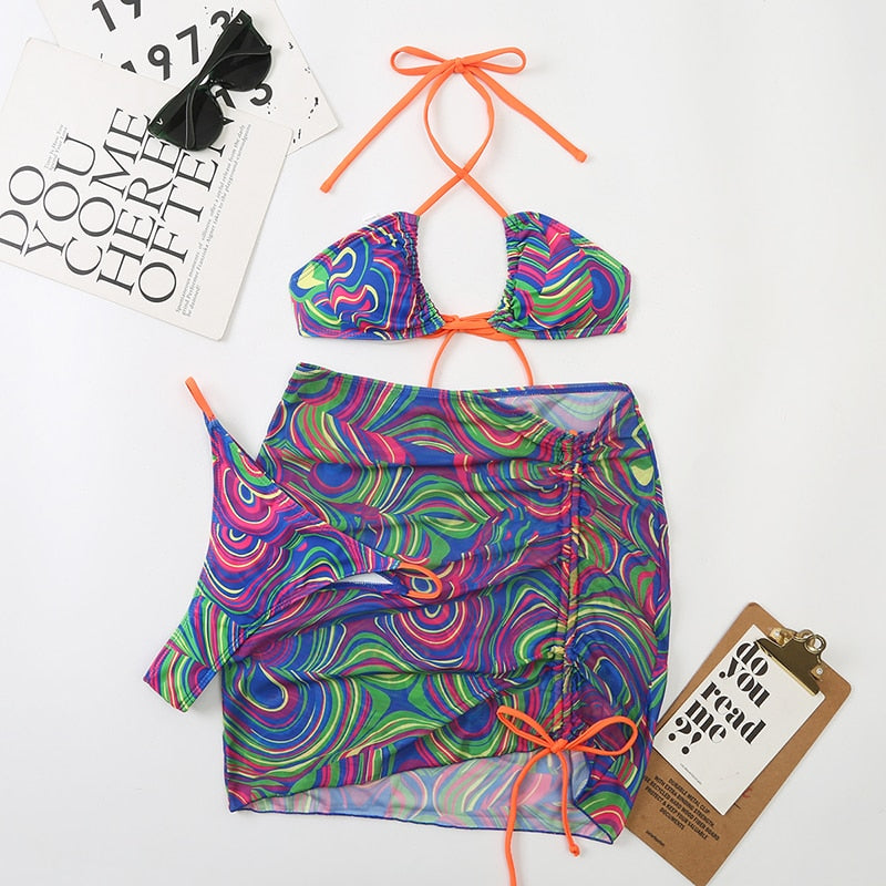 Tie Dye Bikini Set (3pcs) with Skirt