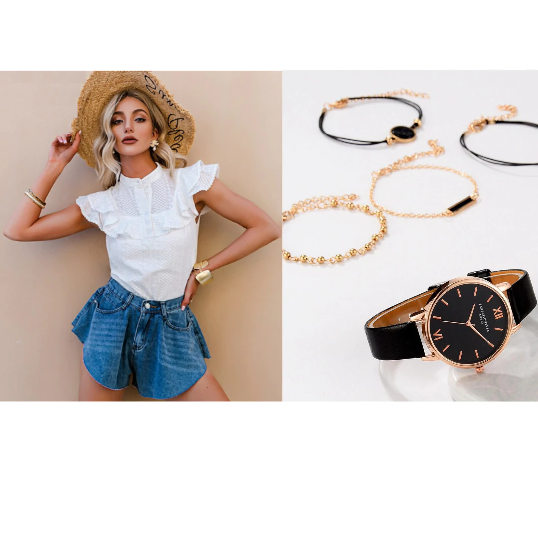 Women's Watch Set with 4 Bracelets
